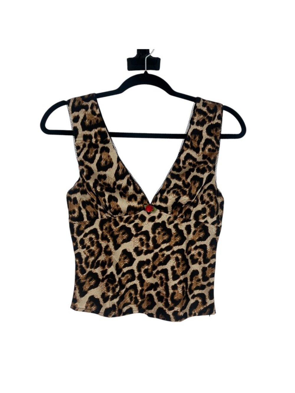 NIA Celia Corset Top Women's S Leopard Print V-Neck Red Rose Bustier Tank Y2K